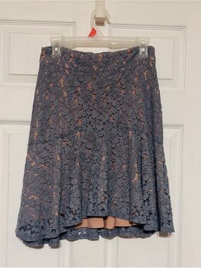 Cynthia Rowley Floral Lace High-Low Skirt in Slate Blue with Nude Lining
